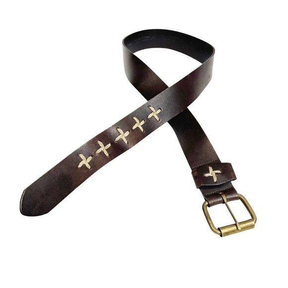 Dark Brown Leather Belt With Embroidery 🤍 - Picture 1 of 7